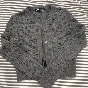 Moschino Gray Openwork Knit Cardigan Sweater with Heart